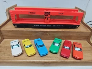 TYCO HO Scale AUTO LOADER & 6 MUSCLE CARS Frisco TT Trailer Train NO BOX - Picture 1 of 9