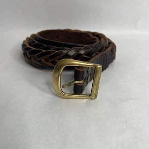 Vintage Women’s Braided Belt XL 38-42 Brown Genuine Leather Solid Brass Buckle - Picture 1 of 4