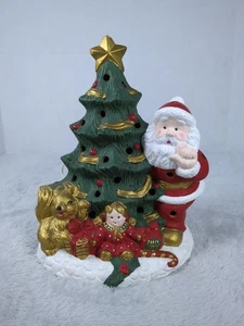 Vintage beleuchteter Keramik Weihnachtsbaum mit Weihnachtsmann/Eichhörnchen/Puppe 10" SIEHE BILDER - Bild 1 von 6