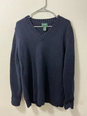 Vintage Ralph Lauren Navy Blue Cable Knit Cotton V Neck Sweater Women's Y2K - Image 1 of 4