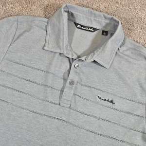 Camisa Polo Travis Mathew Para Hombres Talla L Gris Con Rayas SS Botón Frontal Algodón Pima - Imagen 1 de 9
