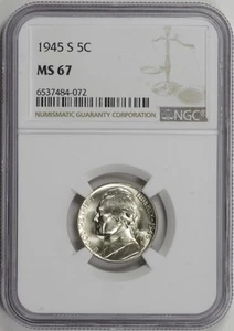 1945-S Jefferson Silver War Nickel 5c NGC MS67 [BN072] - Picture 1 of 4