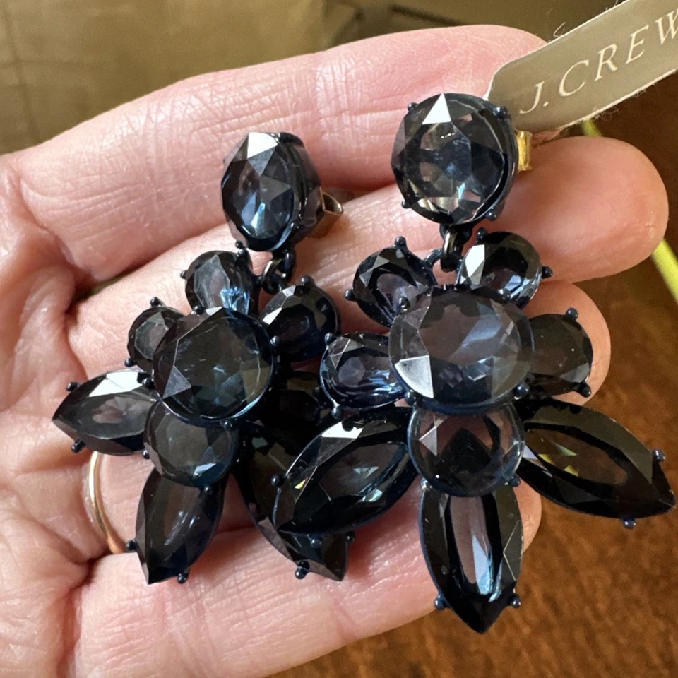 J.Crew Crystal Stone Crystal Earrings Gold Ox Plated Brass Blue Flower Dangle Foto 1 de 4