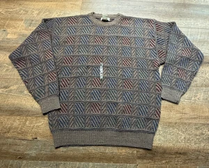 Vintage Natural Issue Acryl Strick geometrischer Pullover Herren Large Hip Hop Baggy - Bild 1 von 10