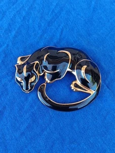 VTG TRIFARI Black Enamel GoldTone 2.5” Black Panther Pin Brooch - Bild 1 von 9