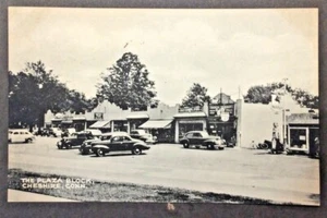 Cheshire CT View of the Plaza Block w Older Cars & Gas Station & Pump - Picture 1 of 2