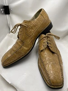 Miralto Men's Oxfords Tan Crocodile Print Lace Up Square Toe 10.5 - Picture 1 of 12