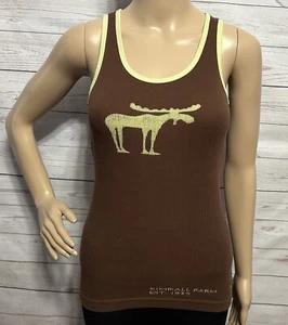 Vintage Lazy One Tank Top Small Brown Mint Green Moose Print 100% Cotton Casual - Picture 1 of 14