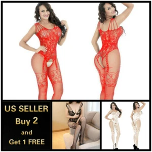 Lace Babydoll Lingerie Nightwear Sleepwear Bodysuit Body Fishnet Stocking C - Picture 1 of 15