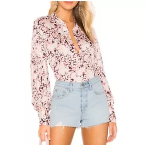 Equipment - Women's Blouse Boleyn Peach Floral Long Sleeve Fits S - M - Picture 1 of 22