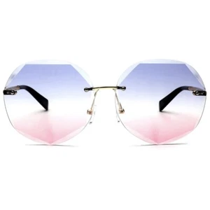 Isoke Womens Sunglasses Rimless Round Blue Pink Gradient Diamond Cut UV Protect - Picture 1 of 8