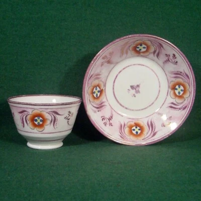 c1830-40 Staffordshire Rosa Brillo Platillo Taza Flores Antigua China Británica de Hueso Foto 1 de 4