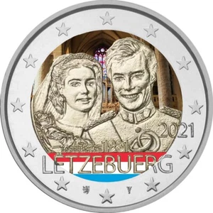 2 Euro Gedenkmünze Luxemburg 2021 Hochzeit mit Farbe / coloriert / Farbmotiv - Bild 1 von 1