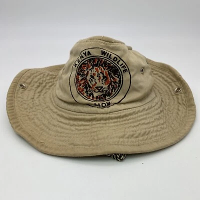 SOMBRERO SAFARI KENIA VIDA SILVESTRE LEÓN ESTAMPADO CAQUI LATERAL A PRESIÓN OUTBACK BOONIE PARA HOMBRES DE COLECCIÓN S/M Foto 1 de 4