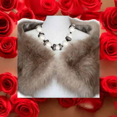 Collar Ann Taylor Perla Marcasita Cuentas Cuerda Satinada Estilo Pasarela Simulado 22 pulgadas Foto 1 de 4