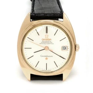 Omega Constellation Men's Watch Automatic 18k Rose Gold Dat Leather Band Vintage - Picture 1 of 5