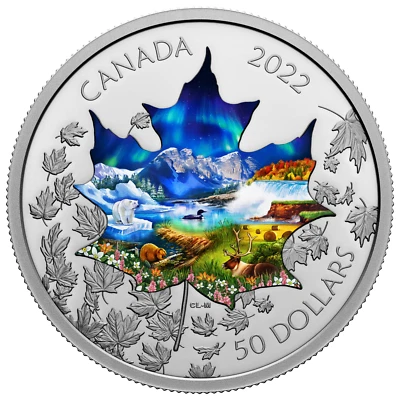 2022 $50 Canadian Collage - 3oz Pure Silver Coin Foto 1 de 4