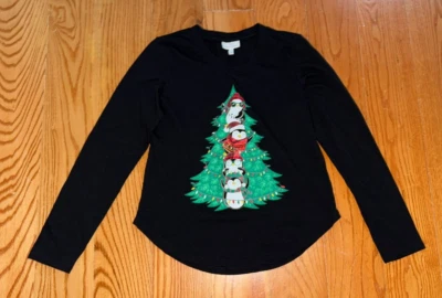 AUTOESTIMA: Camisa de manga larga negra de pingüino de Navidad para niña, talla L Foto 1 de 4