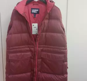 RRP£220 Size 10-12 Women's Down Long Coat Red Detachable hood Land's end - Picture 1 of 8