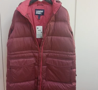 RRP£220 Size 10-12 Women's Down Long Coat Red  Detachable hood Land's end - Image 1 of 4