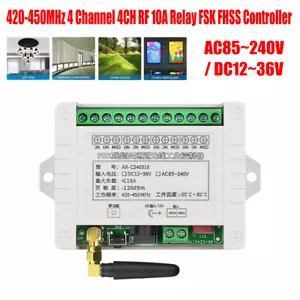 Controlador 420-450MHz 4 canales 4 canales RF 10A relé FSK FHSS DC12~36V/AC85~240V - Imagen 1 de 22