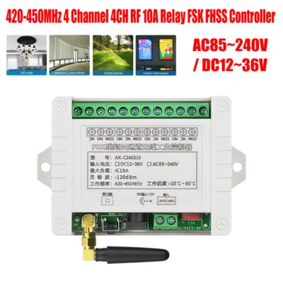 420-450MHz 4 Channel 4CH RF 10A Relay FSK FHSS Controller DC12~36V / AC85~240V - Image 1 of 4