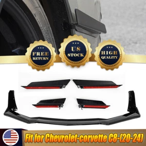 Fits Corvette C8 2021-24 Front Bumper Lip Lower Splitter + Side Canards Fin Kit - Picture 1 of 18