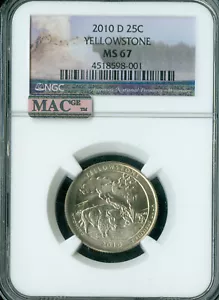 2010 D YELLOWSTONE PARKS QUARTER NGC MS67 PQ BUSINESS STRIKE MAC SPOTLESS . - Picture 1 of 2