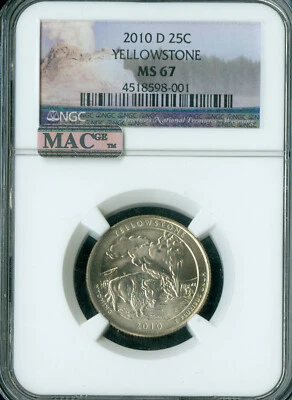 2010 D YELLOWSTONE PARKS QUARTER NGC MS67 PQ BUSINESS STRIKE MAC SPOTLESS . - Image 1 of 2