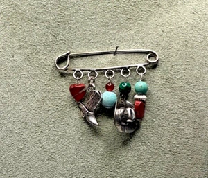 AV47. Carolyn Pollack Sterling Silver, Coral & Turquoise Dangle Charms Pin Brooc - Picture 1 of 9
