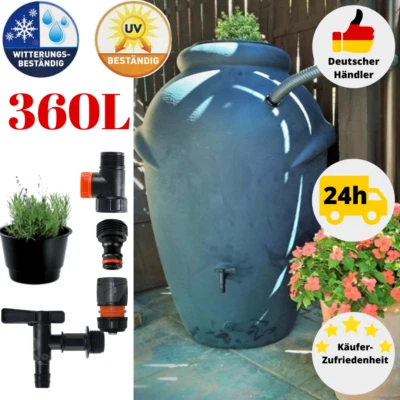 Regenwassertank 360L Regentonne Hahn Regenwassertonne Regenwasserbehälter Grau - Bild 1 von 4