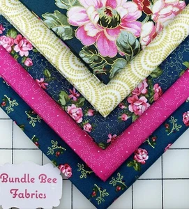 PROMISE ME A ROSE GARDEN~Peacock Fat Quarter bundle of (5) New  100% Cotton - Picture 1 of 6