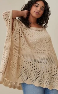 Womens Torrid Beige Crochet Knit Poncho Size One size OS NWT - Picture 1 of 4
