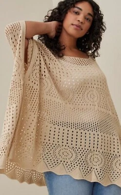 Womens Torrid Beige Crochet Knit Poncho Size One size OS NWT - Image 1 of 4