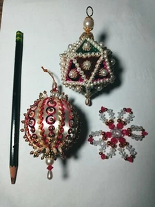 Christmas Handmade Push Pin Ornaments & Bead Snowflake Star - Picture 1 of 9
