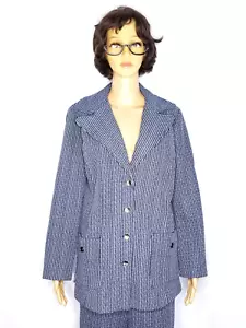 Vintage Le Art zweiteilige Damenanzughose Jacke blau-weiß elastische Taille - Bild 1 von 12