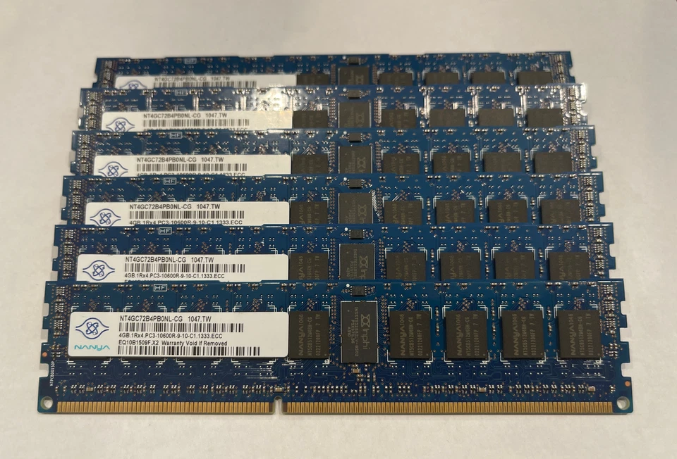 Nanya 24GB 6x4GB 1Rx4 PC3 - 10600R (DDR3 1333) NT4GC72B4PB0NL-CG Foto 1 de 1