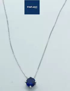Collana donna ciondolo in Argento 925 punto luce blu zaffiro 6 mm + catenina - Foto 1 di 10