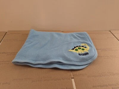 Gerber Blue Thermal Waffle Weave Woven Baby Blanket Dino Dinosaur Roar 26x28 - Image 1 of 4