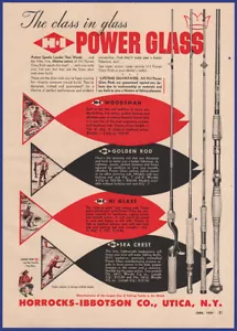 Vintage 1957 HORROCKS IBBOTSON Power Glass Fishing Rods Ephemera 50's Print Ad - Picture 1 of 1