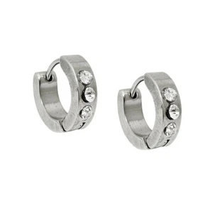 Créoles 12x4mm Créoles Boucles D'Oreilles Brillant Avec Blanc Zircon Acier Inox - Picture 1 of 1