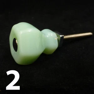 2 KLEINE 1" JADEIT GRÜN GLAS Küche Schrank Schublade Knöpfe Vertiefung Vintage - Bild 1 von 11