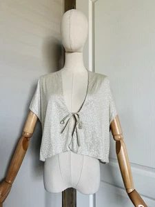 Giacca cardigan Eileen Fisher taglia large donna champagne paillettes spalle scoperte 100% seta - Foto 1 di 17