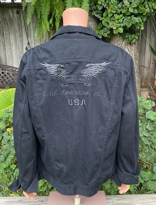 Chaqueta de mezclilla Robin’s Jean negra hecha en EE. UU. alas bordadas para hombre 3XL Foto 1 de 4