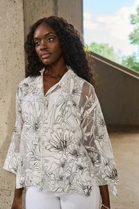 Joseph Ribkoff Floral White & Black  Organza Swing Jacket 251102 UK 14 RRP £245 - Picture 1 of 8