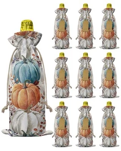 10 Pack Wine Bottle Bags, Fall Burlap Wine Bottle Cover with Drawstring, Gift... - Picture 1 of 7
