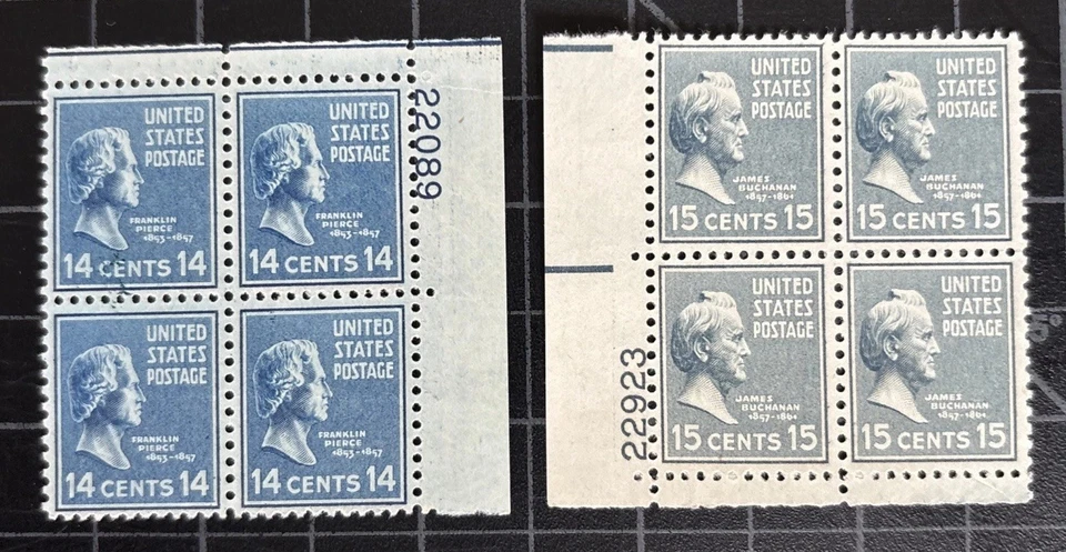 US Stamps-SC# 819 & 820 - MNH - Plate Blocks Of 4 - Stock Photo - SCV $9.00 - Image 1 of 1