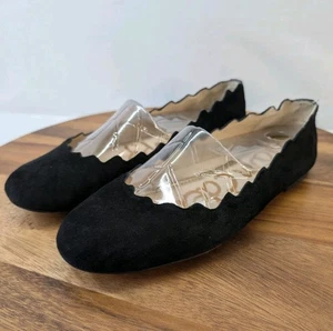 Sam Edelman Frances schwarze Wildleder-Ballerinas Damen 8,5 M Slipper Jakobsmuschelkante - Bild 1 von 11