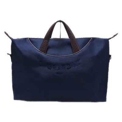 Auth GHERARDINI - Navy Dark Brown Chemical Fiber Leather Boston Bag - Image 1 of 4