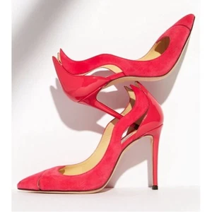 NEW Jimmy Choo Saga Suede Flame Cutout Pointed Toe Pumps Heels Pink 34.5 - Foto 1 di 11
